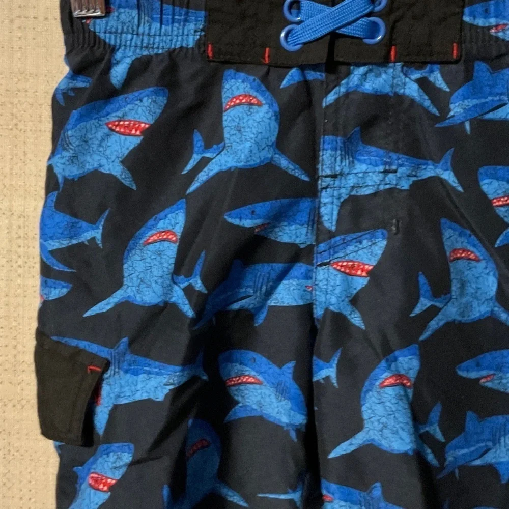 Cat & Jack Blue Shark Print Kids Swim Trunks